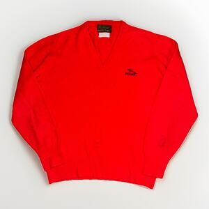 Vintage McGeorge of Dumfries Lambswool Sweater V Neck Red XL 22x25 Distressed